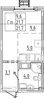 Планировка: Студия · 21,7 м²