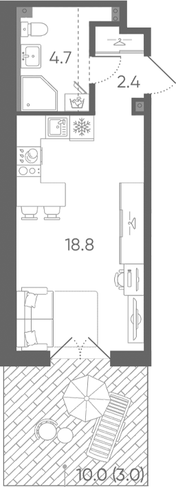Планировка: Студия · 28,9 м²